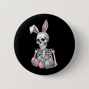 Macaron Rond 5 Cm Lapin squelette tenant des œufs de Pâques Lapin dr