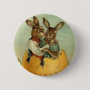 Macaron Rond 5 Cm lapins dans un oeuf d'or, Vintage de Pâques victor