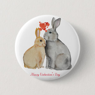 Macaron Rond 5 Cm lapins d'aquarelle Heureuse Sainte-Valentin