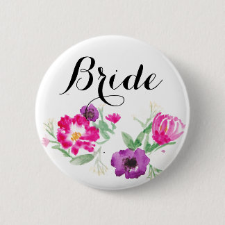 Macaron Rond 5 Cm L'aquarelle de jeune mariée fleurit le bouton