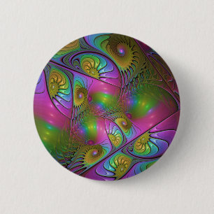 Macaron Rond 5 Cm L'Art Fractal Abstrait, Lumineux Et Coloré