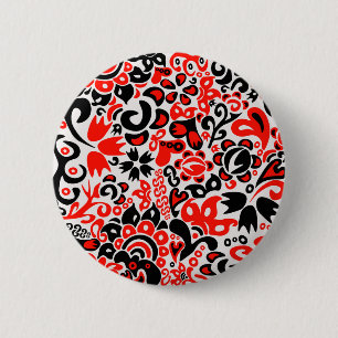 Macaron Rond 5 Cm L'art populaire ukrainien motif floral abstact