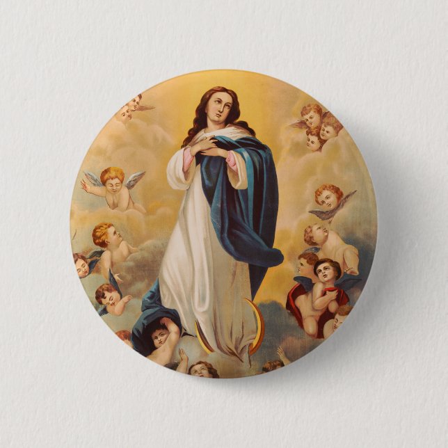 Macaron Rond 5 Cm L'Assomption de la Vierge Marie (Devant)