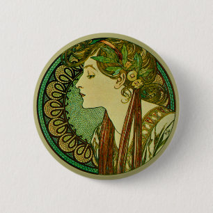 Macaron Rond 5 Cm Laurel, Alphonse Mucha Art Vintage Nouveau
