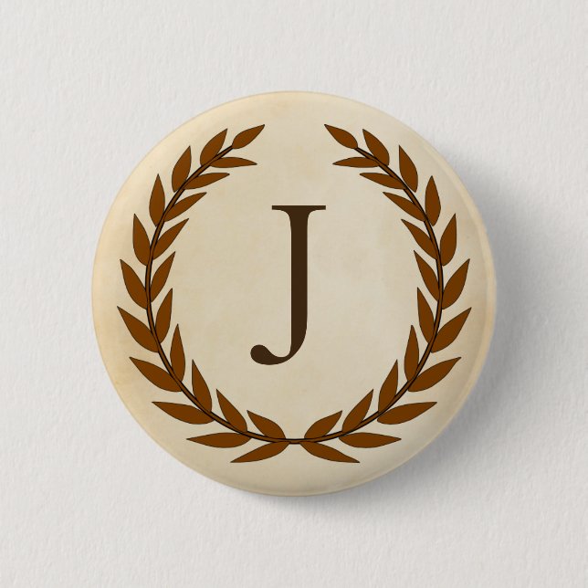 Macaron Rond 5 Cm Laurel Wreath sur le parchemin Monogramme initial  (Devant)