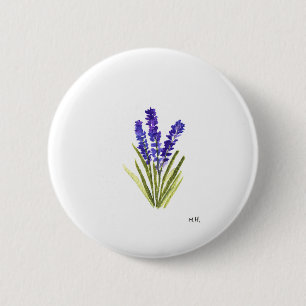 Macaron Rond 5 Cm Lavender purple flowers herbs garden watercolor