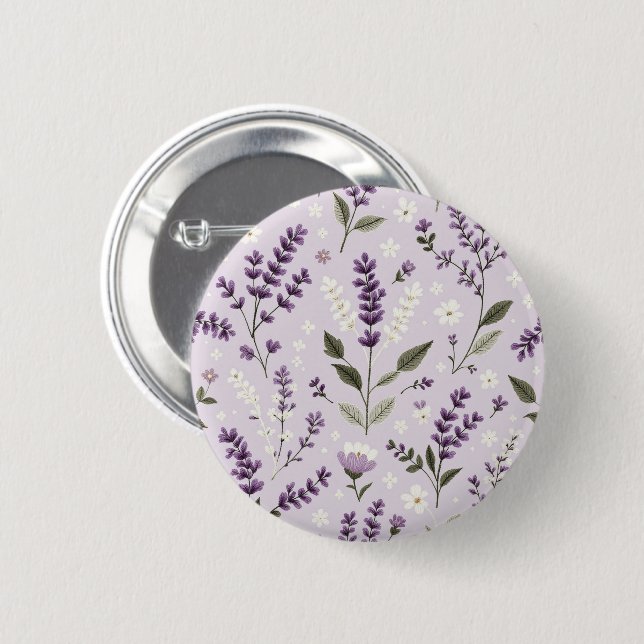 Macaron Rond 5 Cm Lavender Whispers - Folk Botanical Motif Button (Devant & derrière)