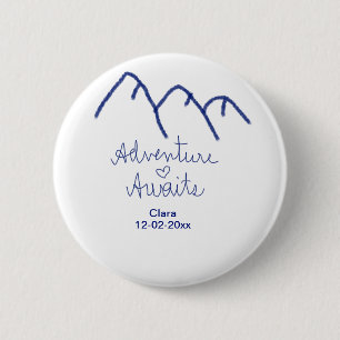 Macaron Rond 5 Cm L'aventure attend le cœur de la montagne bleue ajo