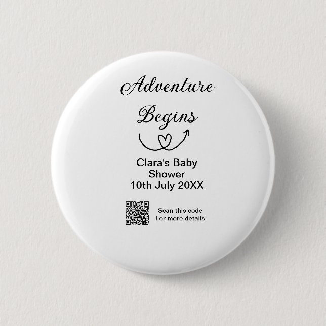 Macaron Rond 5 Cm L'aventure commence baby shower scan QR code coeur (Devant)