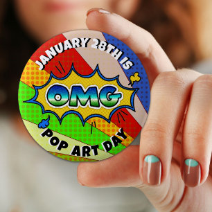 Macaron Rond 5 Cm Le 28 janvier est Pop Art Day Bouton Vacances