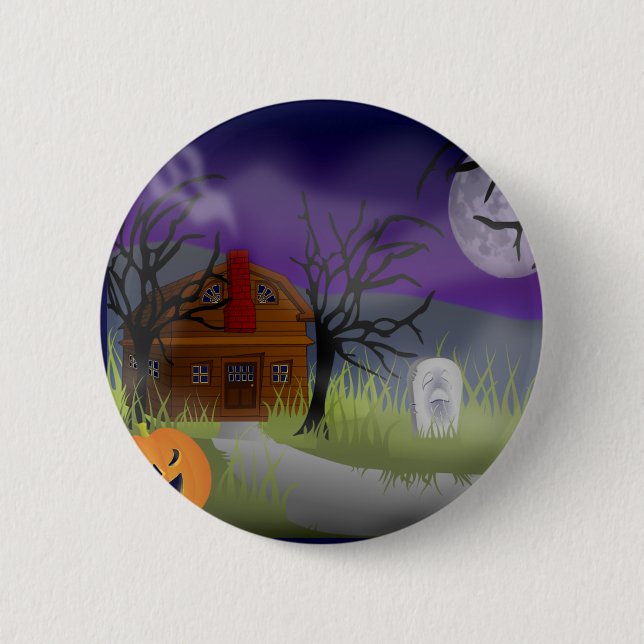 Macaron Rond 5 Cm Le brouillard d'Halloween - (Devant)
