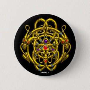MACARON ROND 5 CM LE CÉLTIQUE D'OR CONTIENT DES DRAGONS DOUX