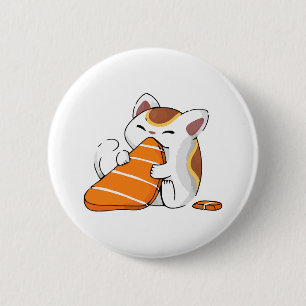 Macaron Rond 5 Cm le chat mange des sushis