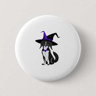Macaron Rond 5 Cm Le Chat Noir À La Fête D'Halloween. Autocollant