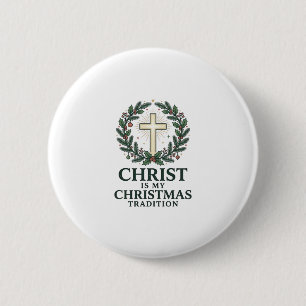 Macaron Rond 5 Cm Le Christ est ma tradition de Noël Croix vintage D