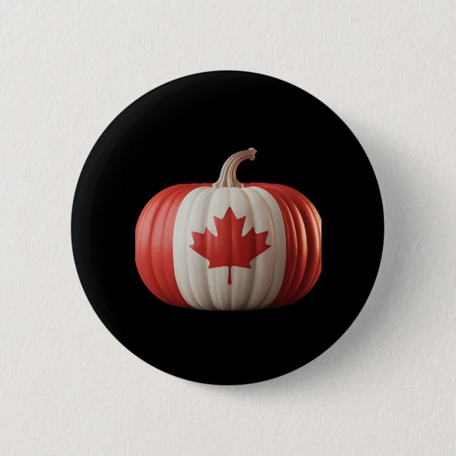 Macaron Rond 5 Cm Le Citrouille du drapeau canadien Maple Leaf remer (Devant)