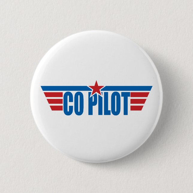 Macaron Rond 5 Cm Le co-pilote s'envole l'insigne - aviation (Devant)