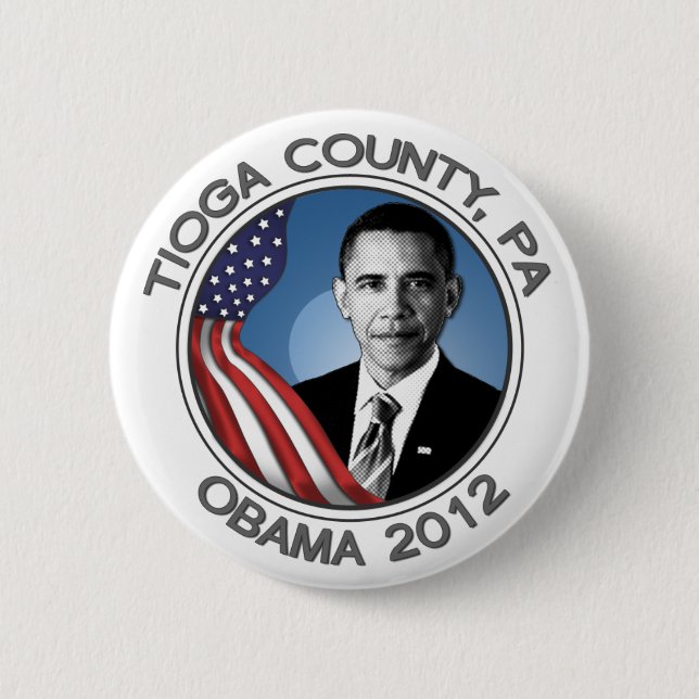 Macaron Rond 5 Cm Le comté de Tioga pour le portrait 2012 d'Obama (Devant)
