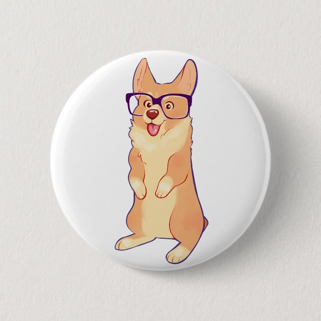Macaron Rond 5 Cm Le corgi prie le bouton (Devant)