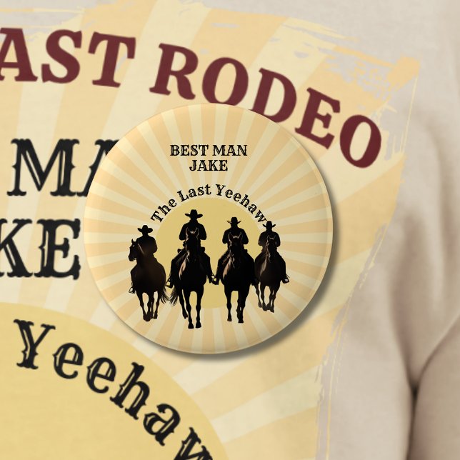 Macaron Rond 5 Cm Le Dernier Cowboy Yeehaw Coucher de Soleil Témoin  (The Last Yeehaw Cowboy Sunset Best Man Bachelor Button)