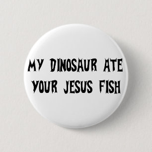 Macaron Rond 5 Cm Le dinosaure mange des poissons de Jésus