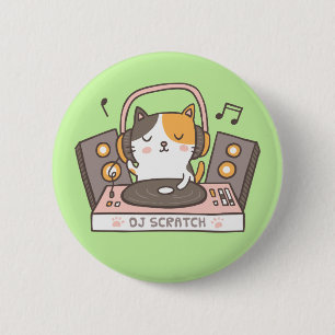 Macaron Rond 5 Cm Le DJ mignon rayent le bouton de chat de Kitty