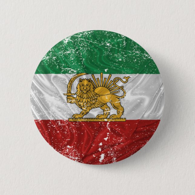 Macaron Rond 5 Cm Le Drapeau Iranien gronde avec le Lion (Devant)