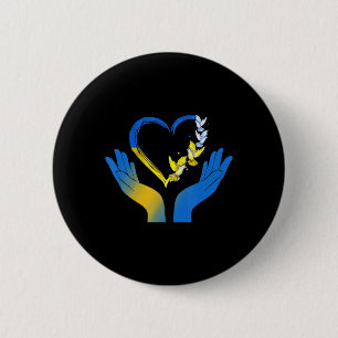 Macaron Rond 5 Cm Le Drapeau Ukrainien Dove Ukraine Coeur Mains