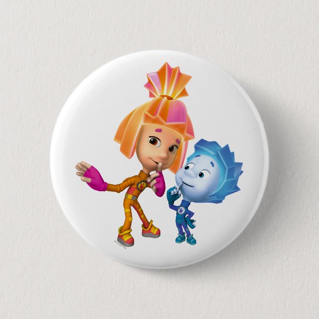 Macaron Rond 5 Cm Le Fixies | Simka et Nolik (Devant)