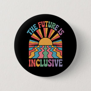 Macaron Rond 5 Cm Le Futur Est Inclusif LGBTQ Arc-en-ciel Fierté Rét