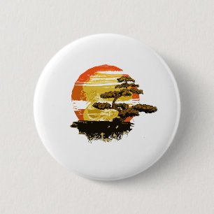 Macaron Rond 5 Cm Le graphique vintage d'arbre de bonsaïs dans la