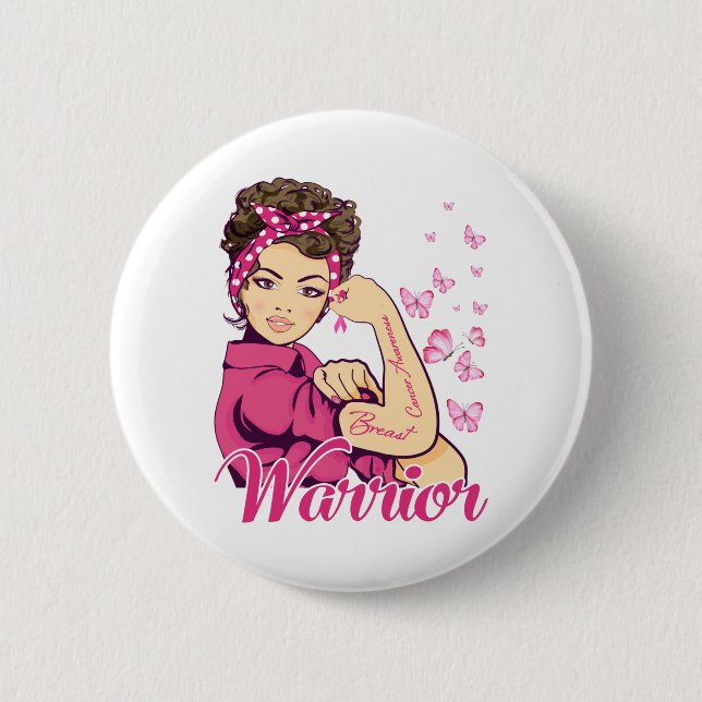 Macaron Rond 5 Cm Le guerrier Rosie Riveter Sensibilisation au cance (Devant)