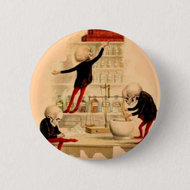 Macaron Rond 5 Cm Le laboratoire fou de squelettes de scientifique (Devant)