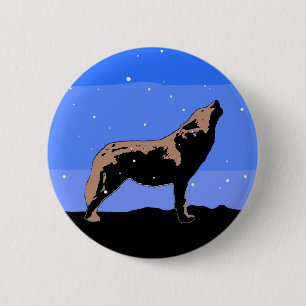 Macaron Rond 5 Cm Le loup hurlant en hiver - Art original de la faun
