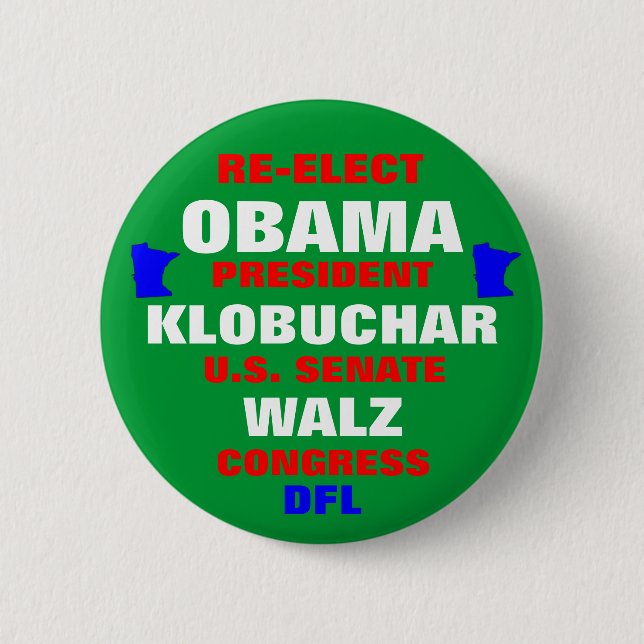 Macaron Rond 5 Cm Le Minnesota pour Obama Klobuchar Walz (Devant)