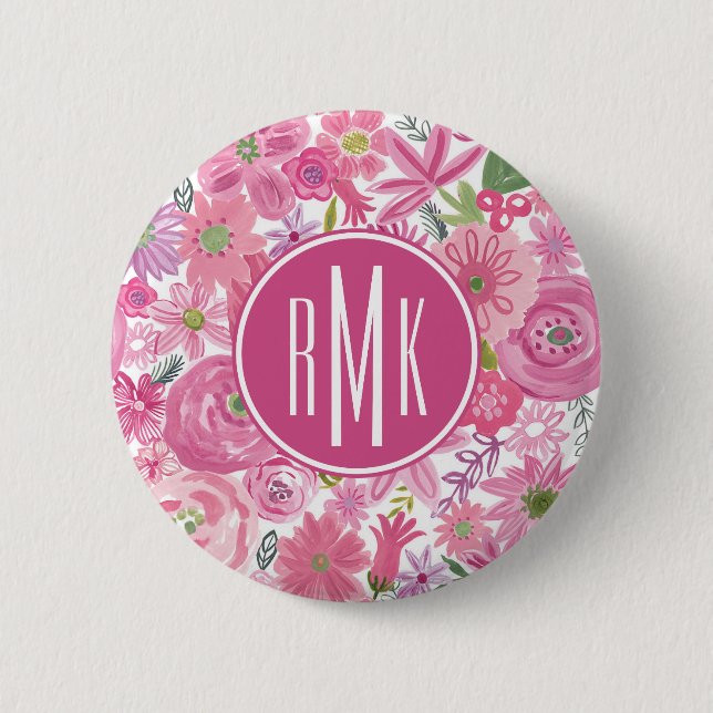 Macaron Rond 5 Cm Le monogramme | je dentelle le motif floral (Devant)