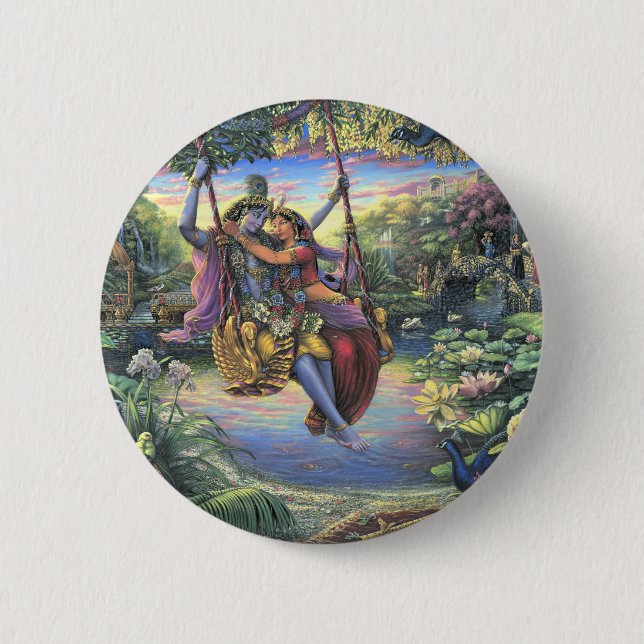 Macaron Rond 5 Cm Le passe-temps d'oscillation - Radha et Krishna (Devant)