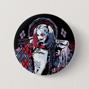 Macaron Rond 5 Cm Le peloton de suicide   Harley Quinn a encré le