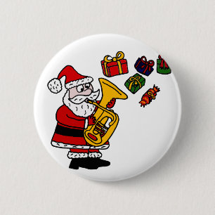 Macaron Rond 5 Cm Le père noël drôle jouant l'art de Noël de tuba