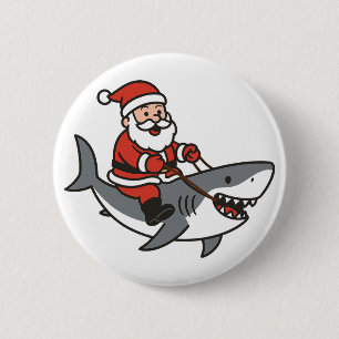 Macaron Rond 5 Cm Le Père Noël mignon chevauchant un requin Noël drô