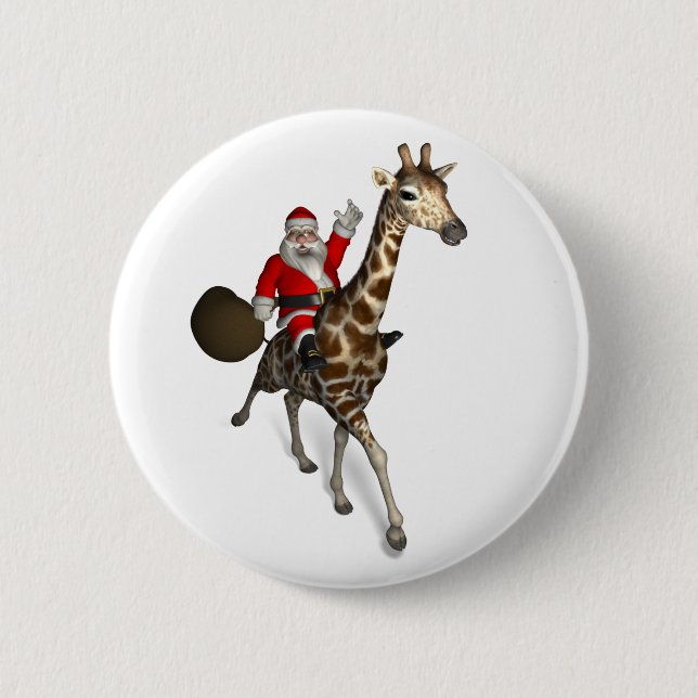 Macaron Rond 5 Cm Le Père Noël Monte Une Girafe (Devant)