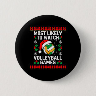 Macaron Rond 5 Cm Le plus probable regarder Volleyball Père Noël Mat