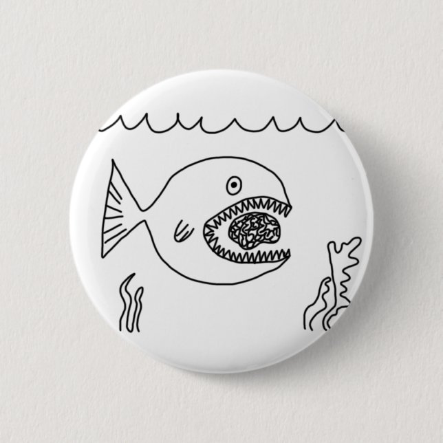 Macaron Rond 5 Cm Le poisson mange le cerveau (Devant)