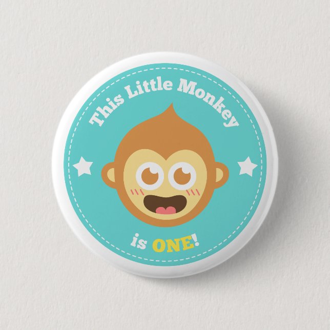 Macaron Rond 5 Cm Le premier anniversaire, petit singe est un (Devant)