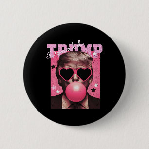 Macaron Rond 5 Cm Le président Trump soufflant du bubble gum rose dr