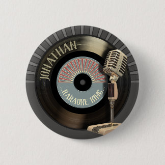 Macaron Rond 5 Cm Le Roi Retro Mic et disque de karaoke
