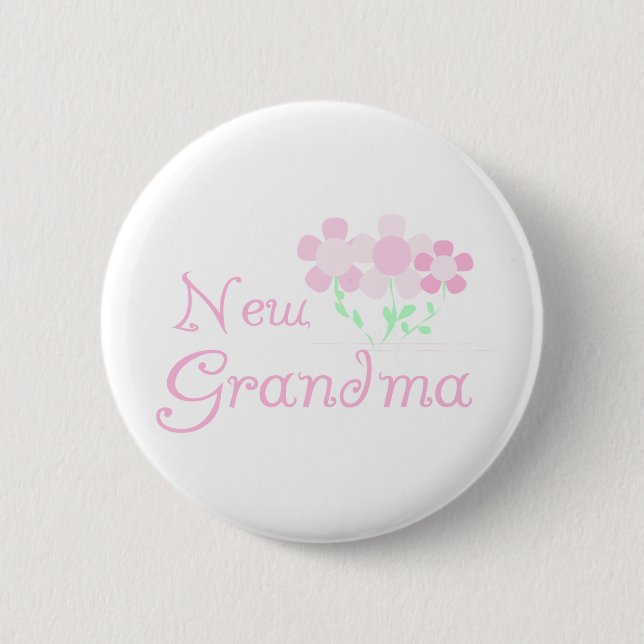 Macaron Rond 5 Cm Le rose fleurit la nouvelle grand-maman (Devant)