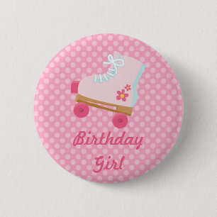 Macaron Rond 5 Cm Le rose pointille le bouton d'anniversaire de
