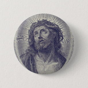 Macaron Rond 5 Cm Le Saint Visage de Jésus avec Couronne d'Épines Ar
