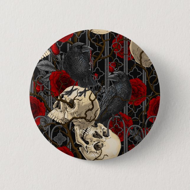 Macaron Rond 5 Cm Le secret de Raven. Illustration gothique sombre e (Devant)